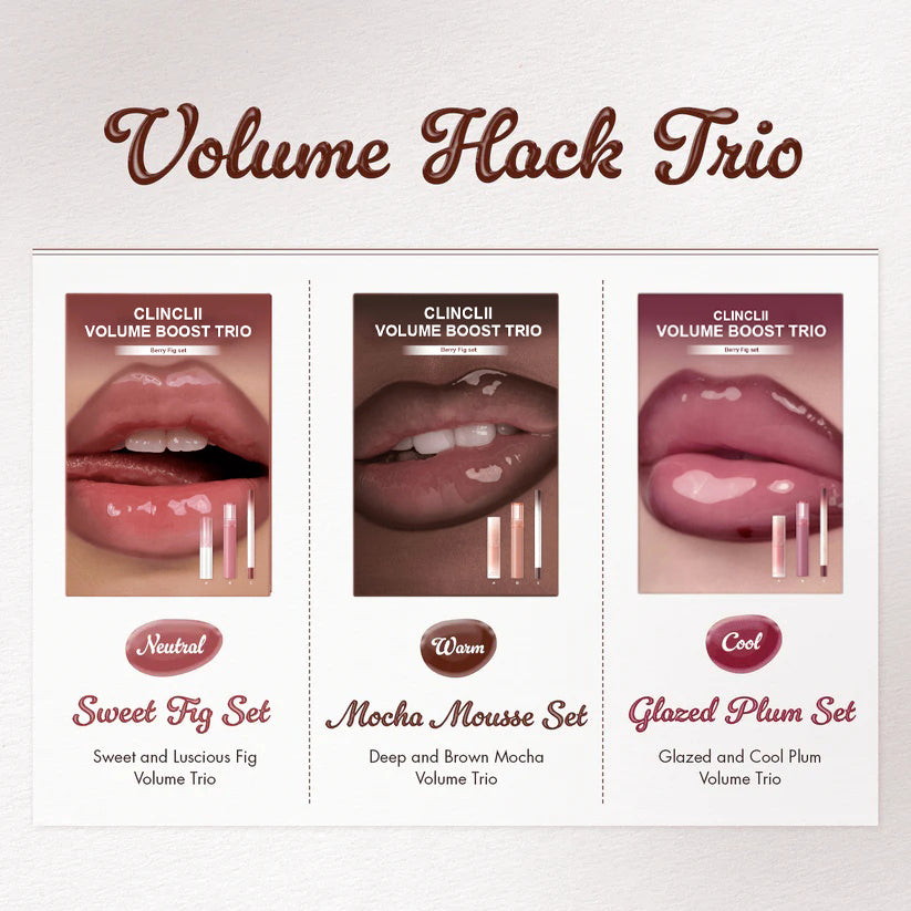 ✨✨LIP VOLUME BOOST TRIO NEUTRAL GLOW— Liner + Balm + Gloss